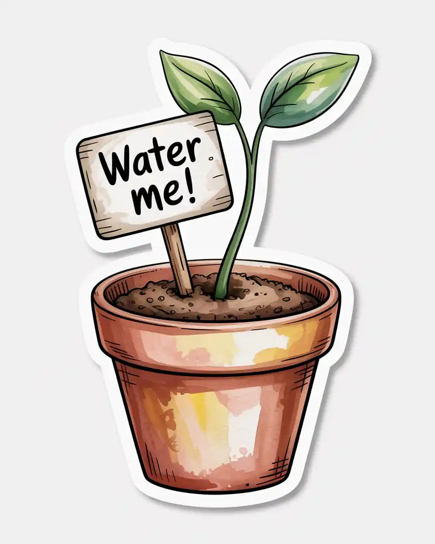 “Water Me!” Cute Plant Sticker – Potted Sprout Reminder